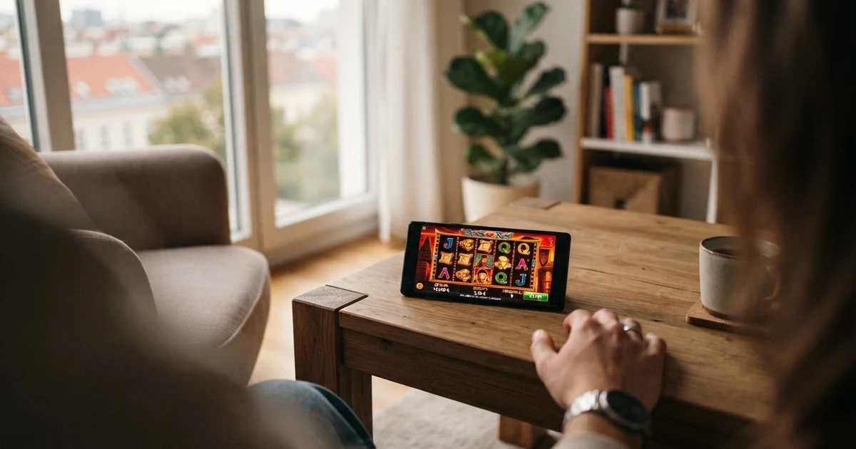 Smartphone-Bildschirm mit einer geöffneten Online-Casino-Oberfläche und der Anzeige „Freispiele gutgeschrieben“