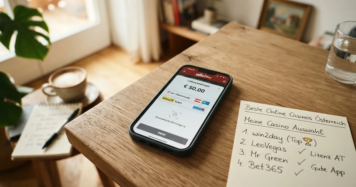 Ein iPhone mit geöffneter Casino-App zeigt das Apple-Pay-Bezahlfenster mit Face-ID-Bestätigung an, daneben eine gerankte Casino-Liste