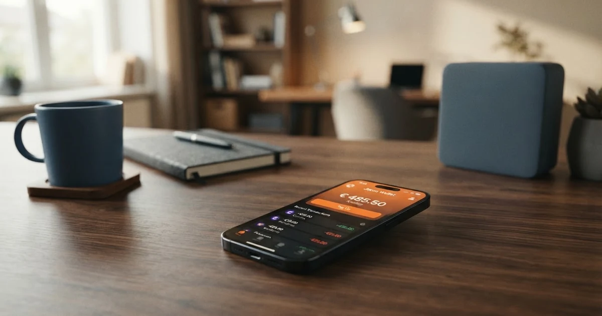 Jeton-Wallet-App auf einem Smartphone-Bildschirm mit Casino-Logo im Hintergrund