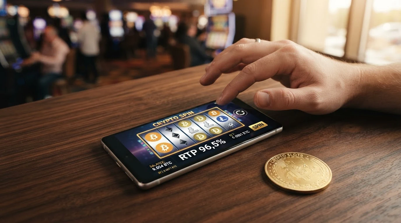 Spielautomaten-Walzen mit Bitcoin-Symbol und Gewinntabelle