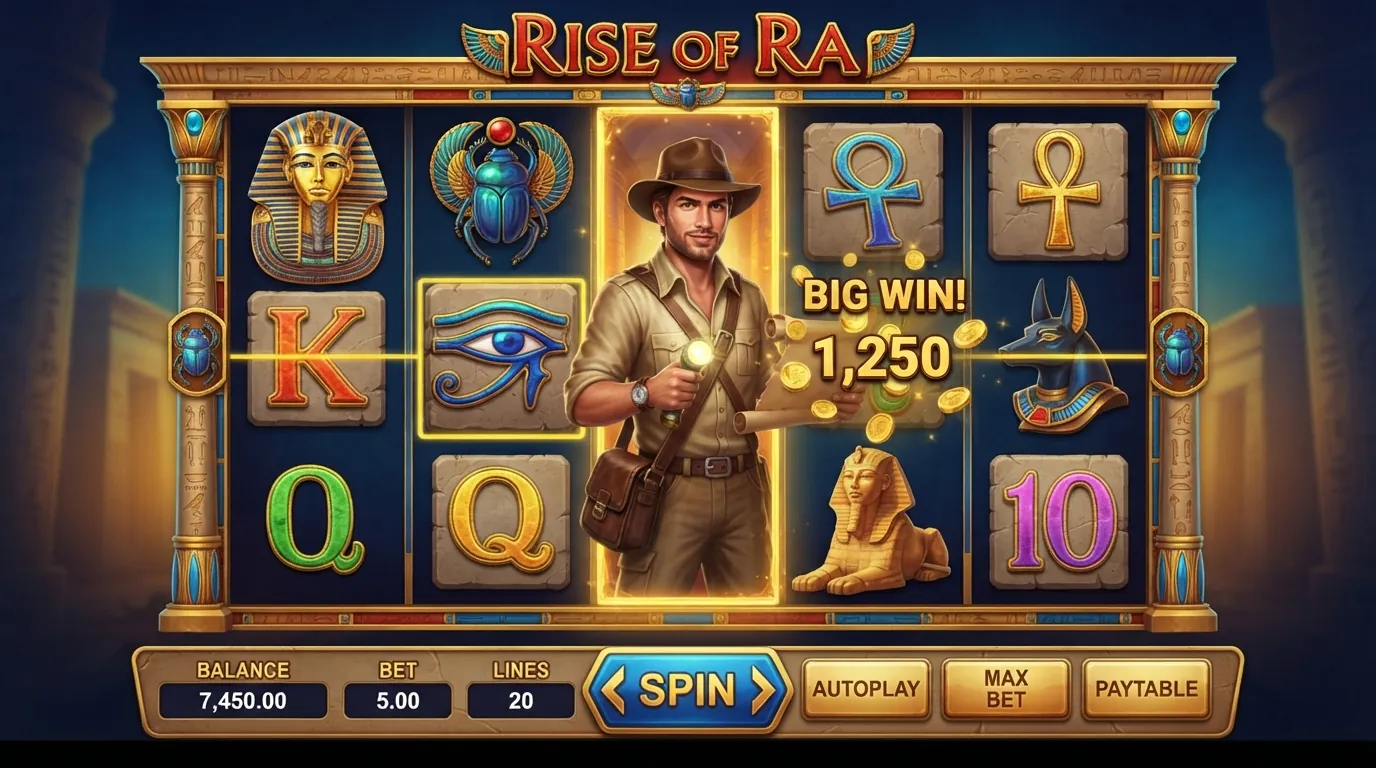Die fünf Walzen des Slots Book of Dead mit Rich-Wilde-Symbol und altägyptischen Icons