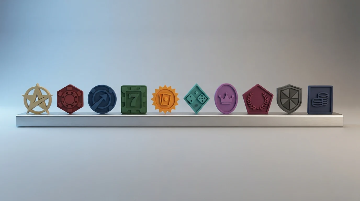 Zehn Casino-Logos nebeneinander auf einer Skala zwischen „lizenziert in Österreich“ und „keine AT-Lizenz“ angeordnet