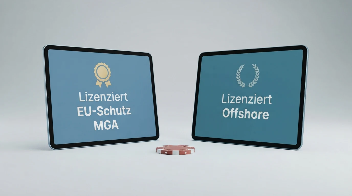 Gegenüberstellung der Lizenztypen MGA Malta und Curaçao mit ihren Aufsichtsbehörden und Schutzmechanismen