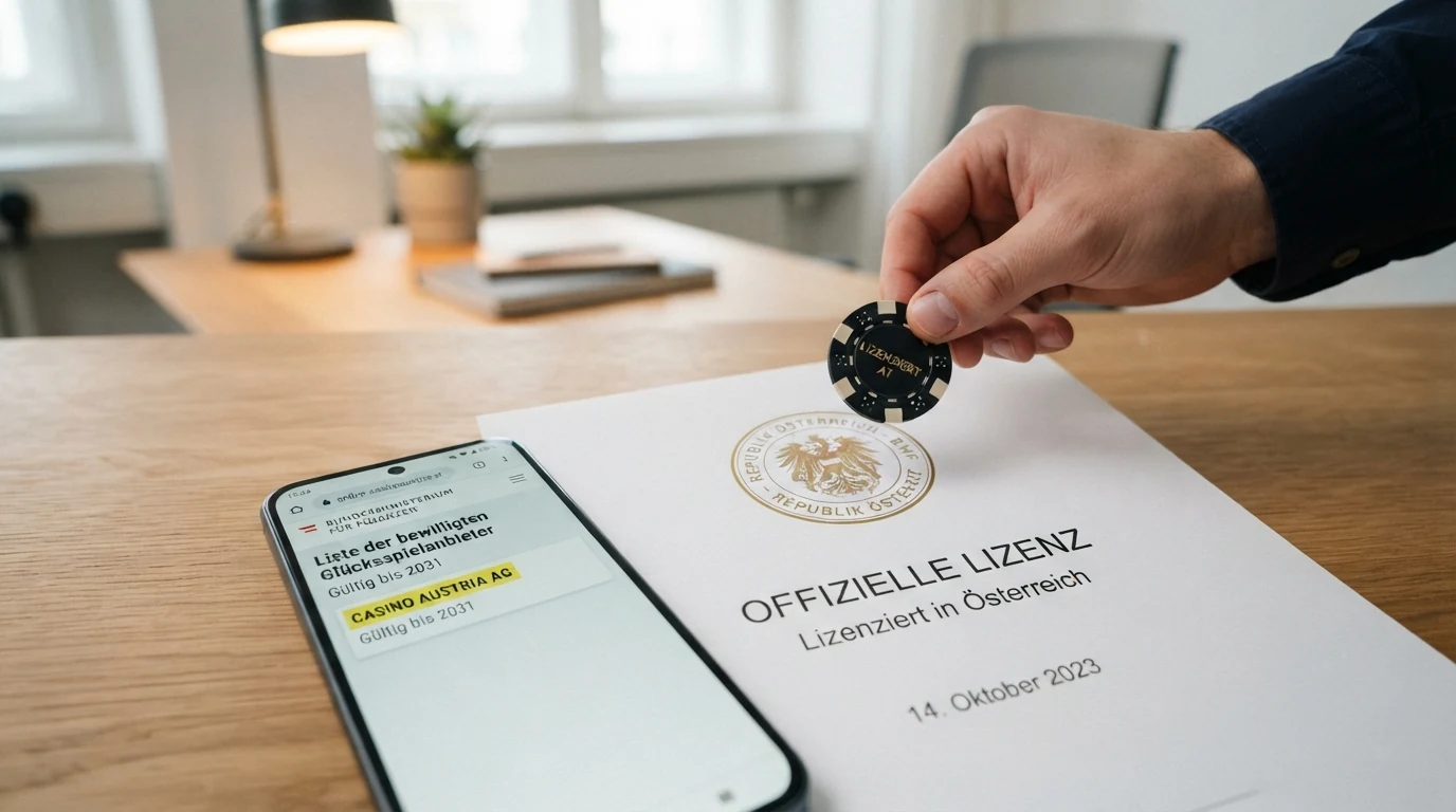 Das offizielle Wappen der Republik Österreich und das Logo des BMF neben einem Smartphone, das die BMF-Whitelist-Seite mit dem einzigen Eintrag „Win2day“ anzeigt, im Kontrast ein durchgestrichenes MGA-Logo.