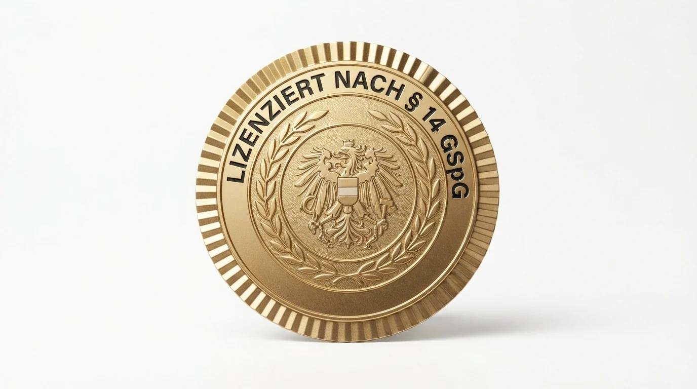 Offizielles Hoheitszeichen der österreichischen Glücksspielkonzession mit Bezug auf das Bundesministerium für Finanzen