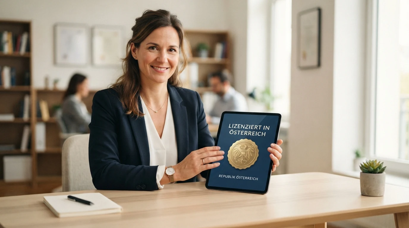 Offizielles win2day-Logo neben dem Schriftzug „Österreichische Lotterien“ und dem BMF-Konzessionshinweis auf einem Bildschirm