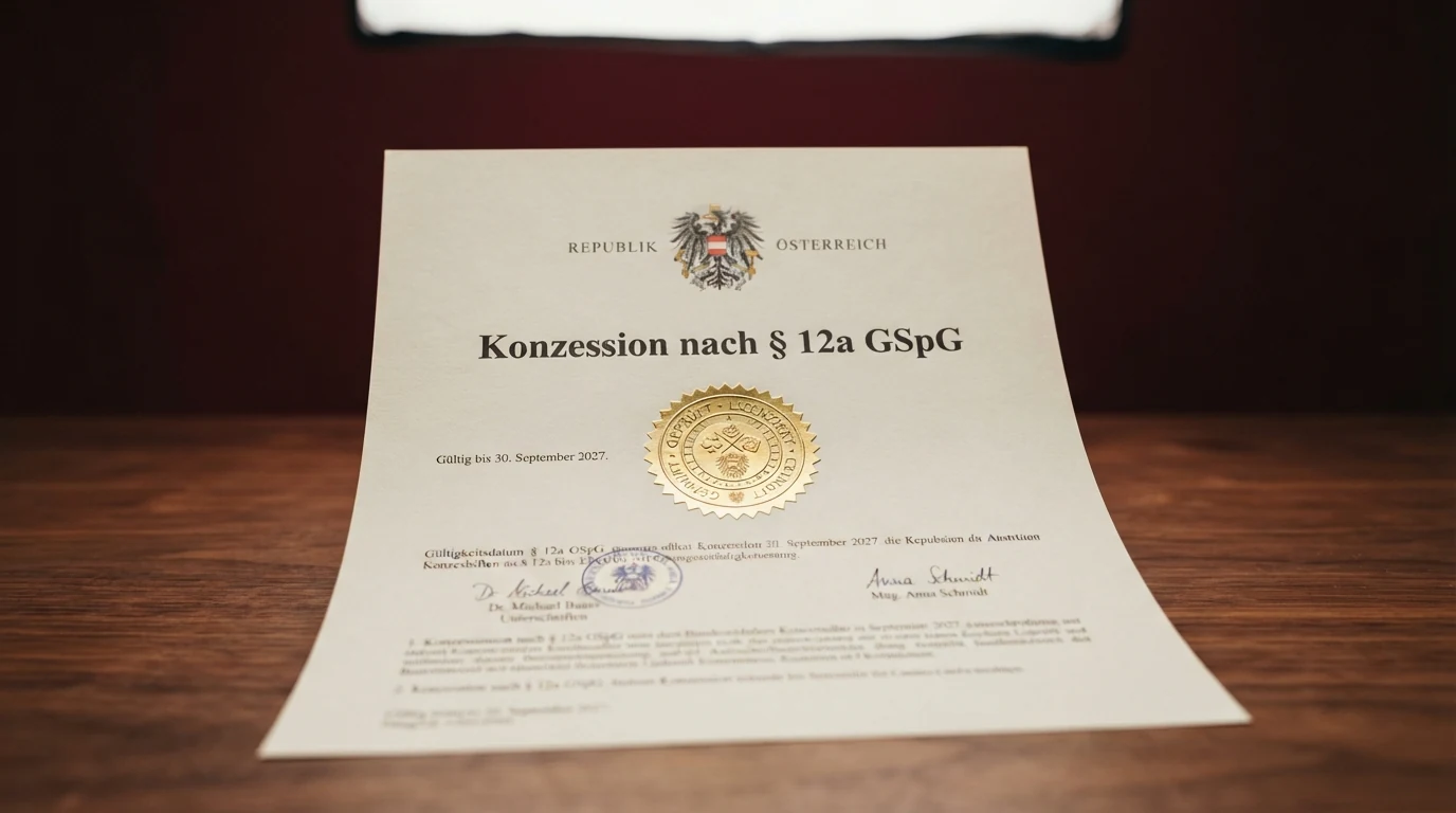 Offiziell wirkendes Dokument mit österreichischem Bundesadler, daneben das win2day-Logo und die Aufschrift „Konzession nach § 12a GSpG“