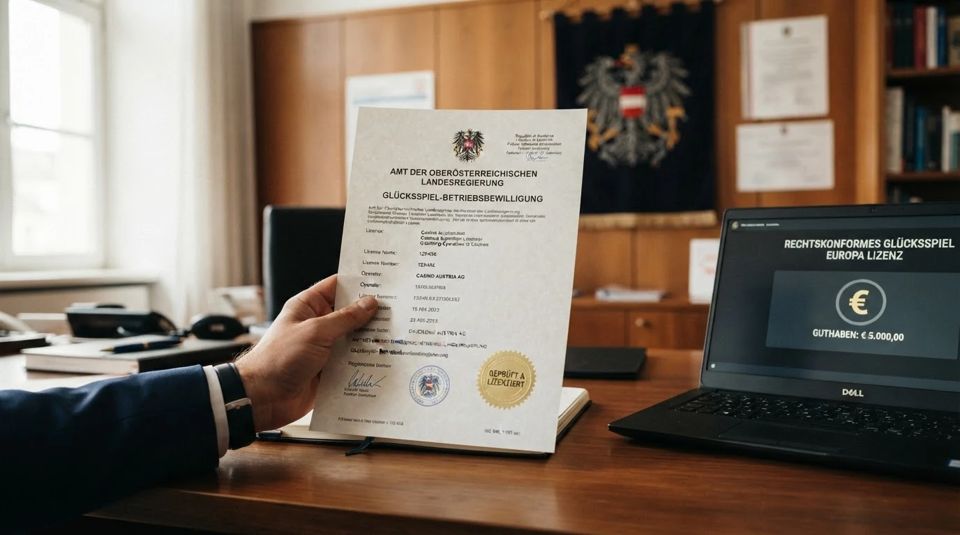 Das österreichische Bundeswappen vor einem dunklen Hintergrund, daneben die Buchstaben GSpG und das Logo der BMF in stilisierten Darstellung