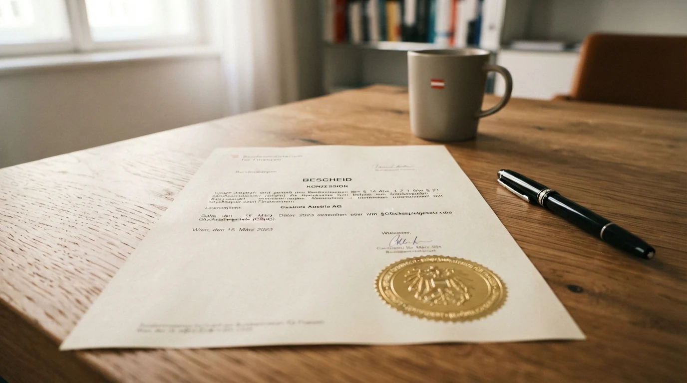Offizielles Dokument mit dem Siegel des Bundesministeriums für Finanzen auf einem Schreibtisch