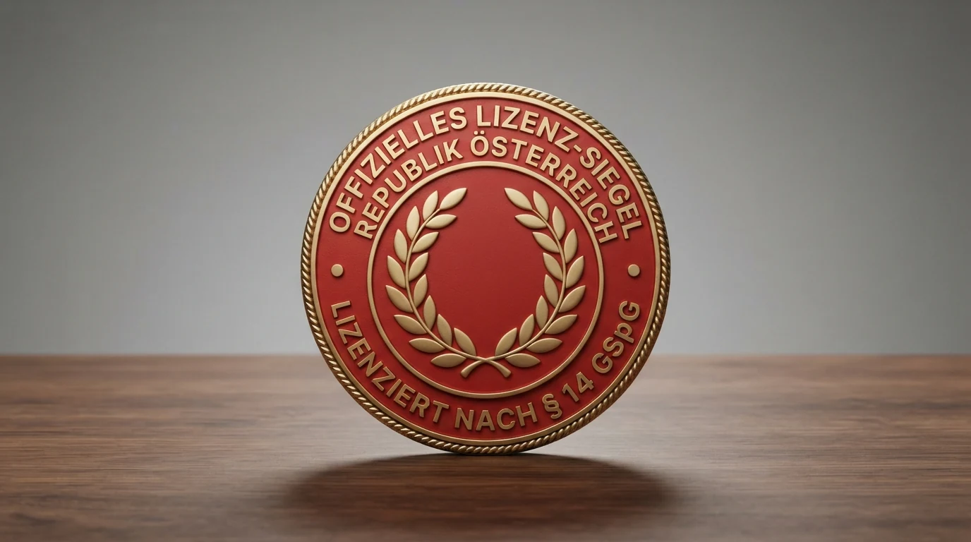 Offizielles Wappen der Republik Österreich mit symbolischer Waage und Gesetzestext