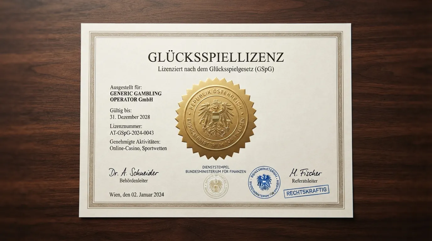 Eine stilisierte österreichische Konzessionsurkunde mit dem BMF-Siegel
