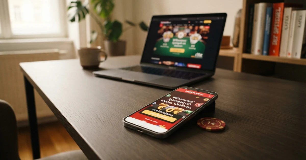 Zehn Casino-Logos nebeneinander auf einem Bildschirm mit hervorgehobenen Einzahlungsbeträgen von 1, 5, 10 und 15 Euro
