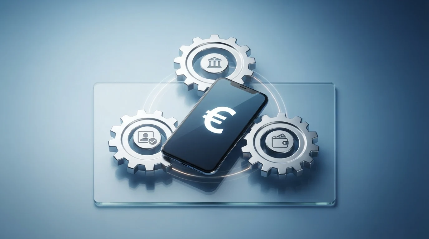 Schaubild einer Pay-n-Play-Auszahlung: von der Anfrage über die automatische Bankverifikation bis zur Gutschrift auf dem Spielerkonto