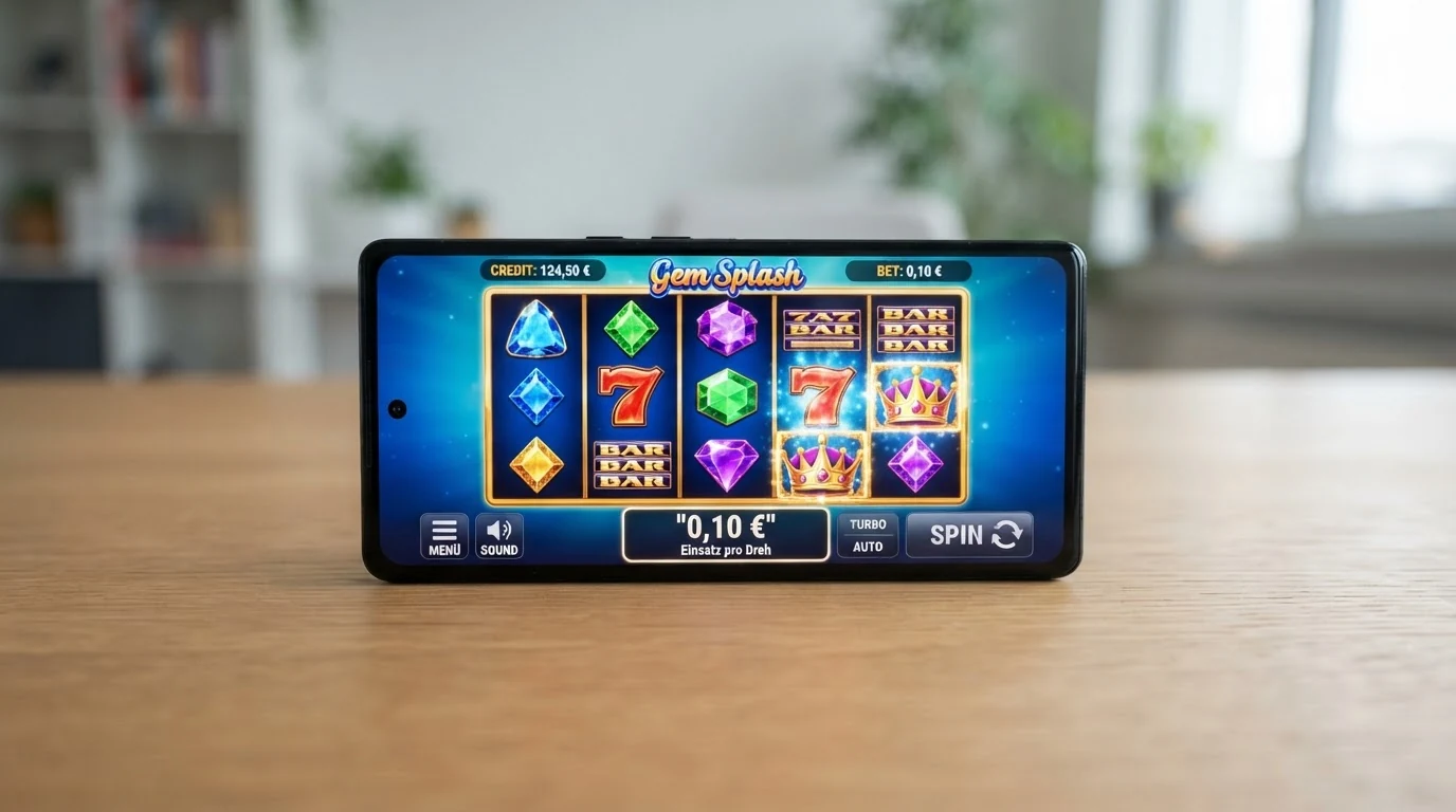 Screenshot eines Online-Spielautomaten mit eingeblendetem Einsatzfeld das einen Mindesteinsatz von 0,10 Euro anzeigt
