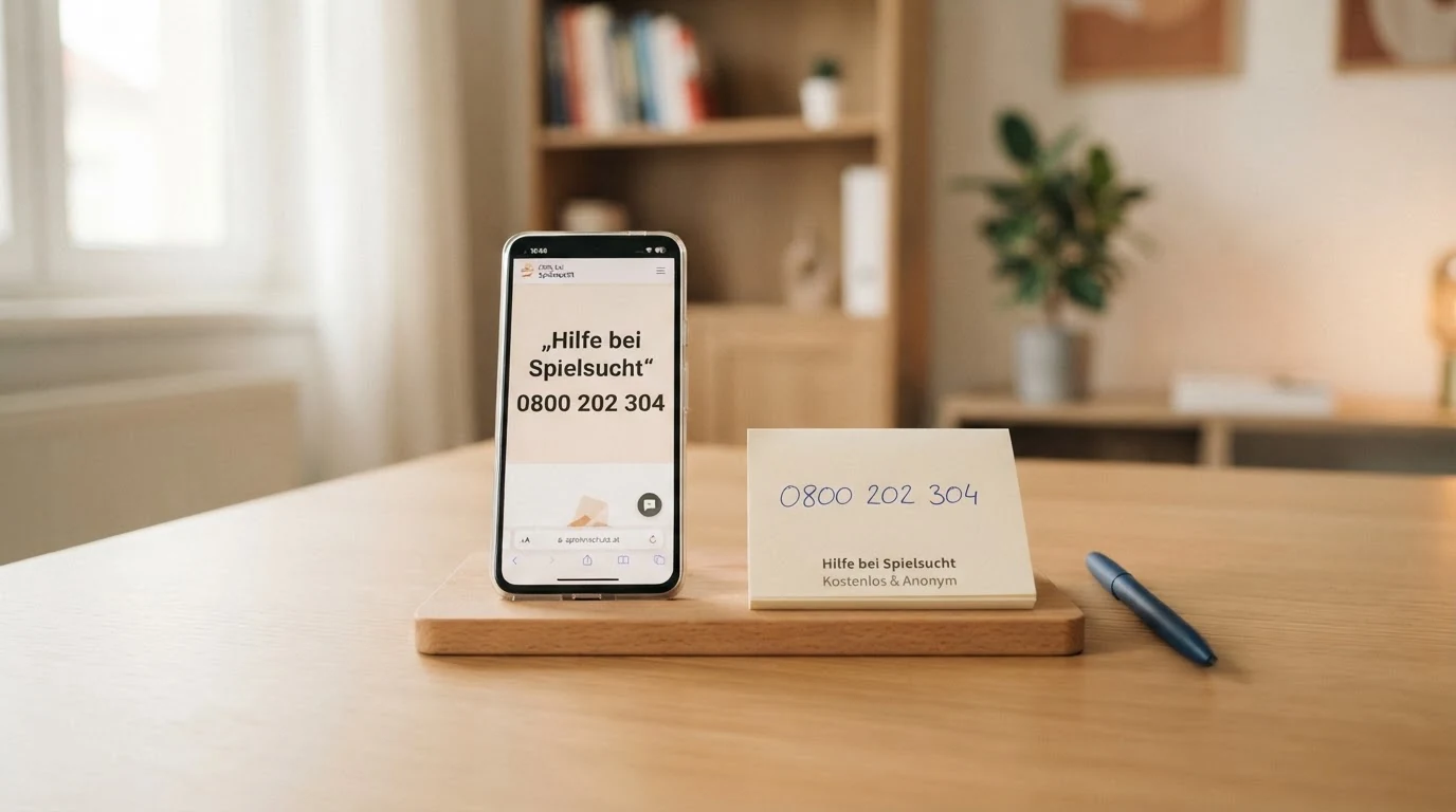 Ein Smartphone mit geöffneter Hilfsangebot-Website neben einem Zettel mit der Notiz „0800 202 304“